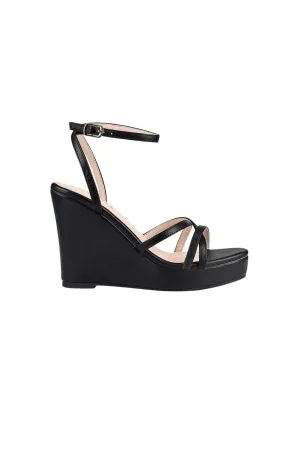 Amore Strappy Wedges Black Smooth