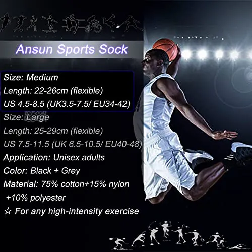 Anti-slip Sports Sock Men Women Grip Soccer Sock Non skip Slipper Sock Hospital Basketball Yoga Gym Fitness Walking Black&Grey M 3P