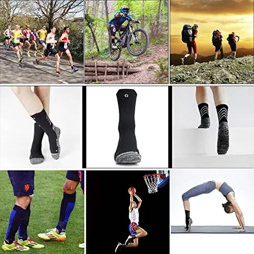 Anti-slip Sports Sock Men Women Grip Soccer Sock Non skip Slipper Sock Hospital Basketball Yoga Gym Fitness Walking Black&Grey M 3P