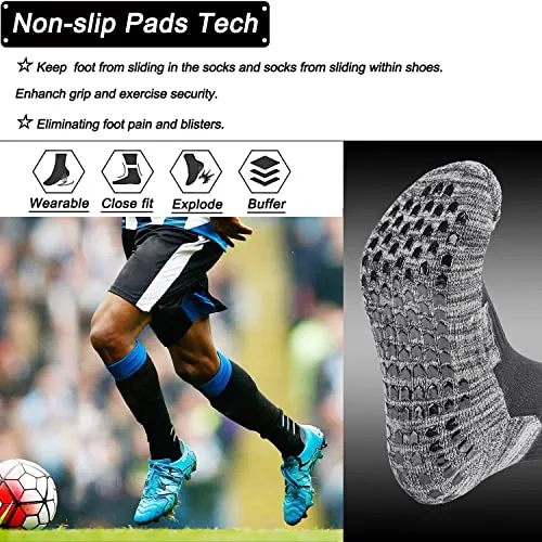 Anti-slip Sports Sock Men Women Grip Soccer Sock Non skip Slipper Sock Hospital Basketball Yoga Gym Fitness Walking Black&Grey M 3P