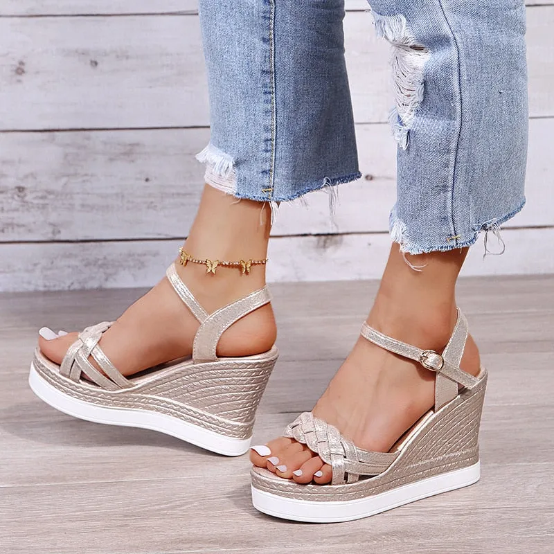 BerriesJam - 2024 Summer Platform Strap Open Toe Chunky Bottom Wedges