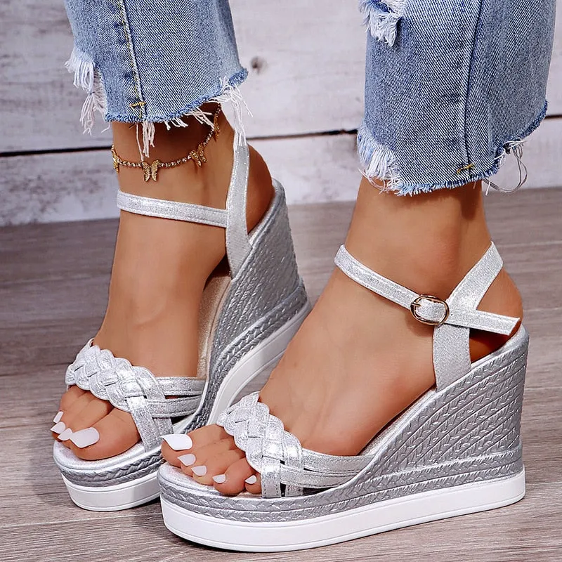 BerriesJam - 2024 Summer Platform Strap Open Toe Chunky Bottom Wedges