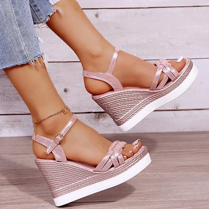 BerriesJam - 2024 Summer Platform Strap Open Toe Chunky Bottom Wedges