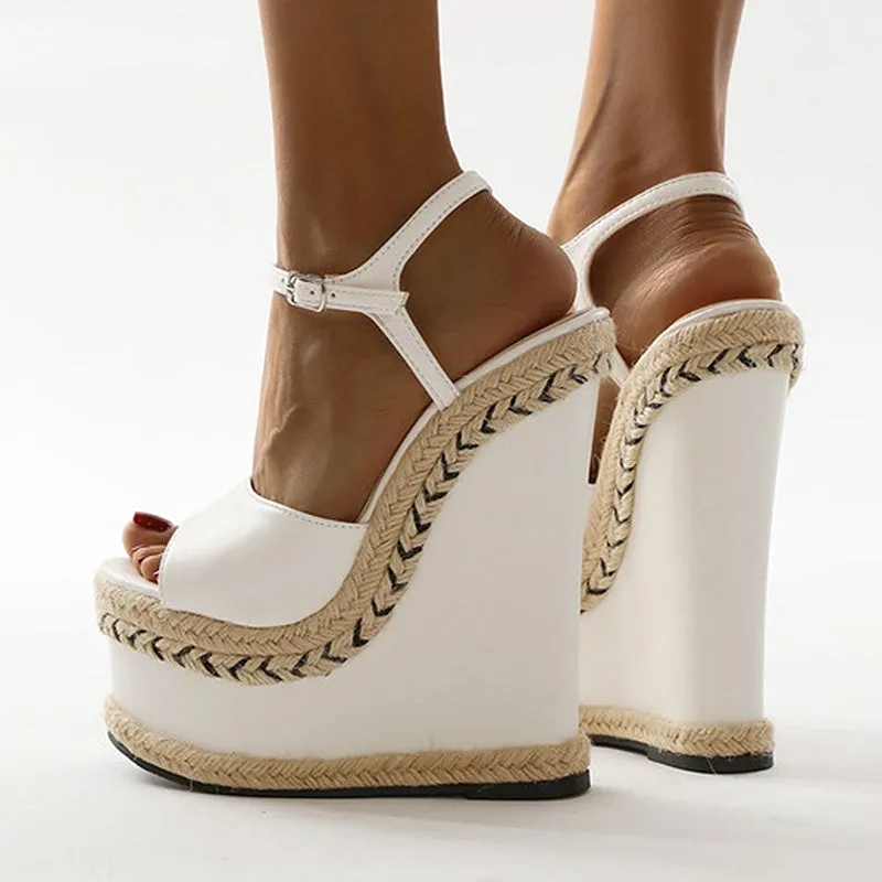 BerriesJam - Summer Fashion Open Toe Ankle Buckle Strap Platform Wedges