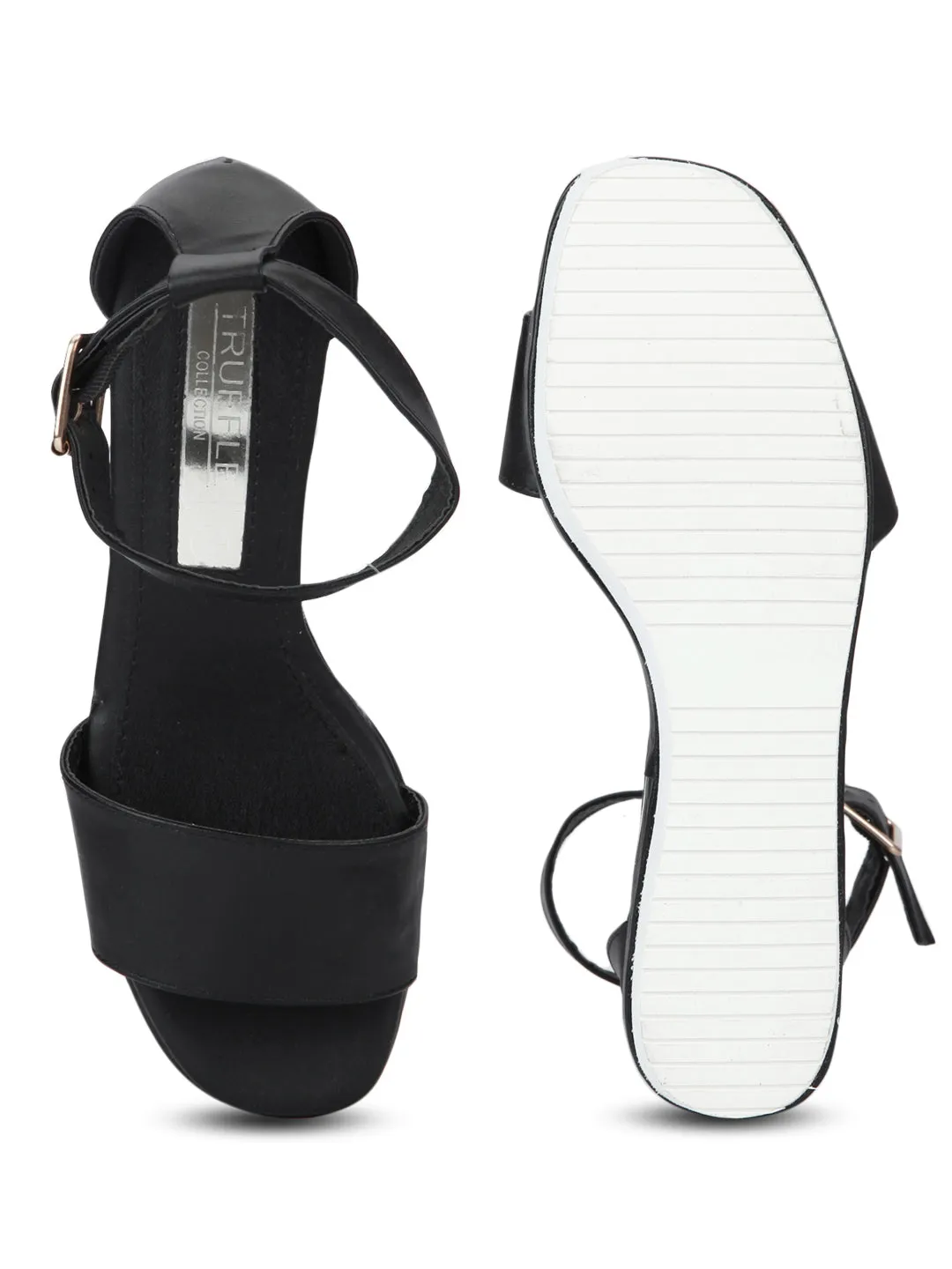 Black and White Ankle Strap Wedges