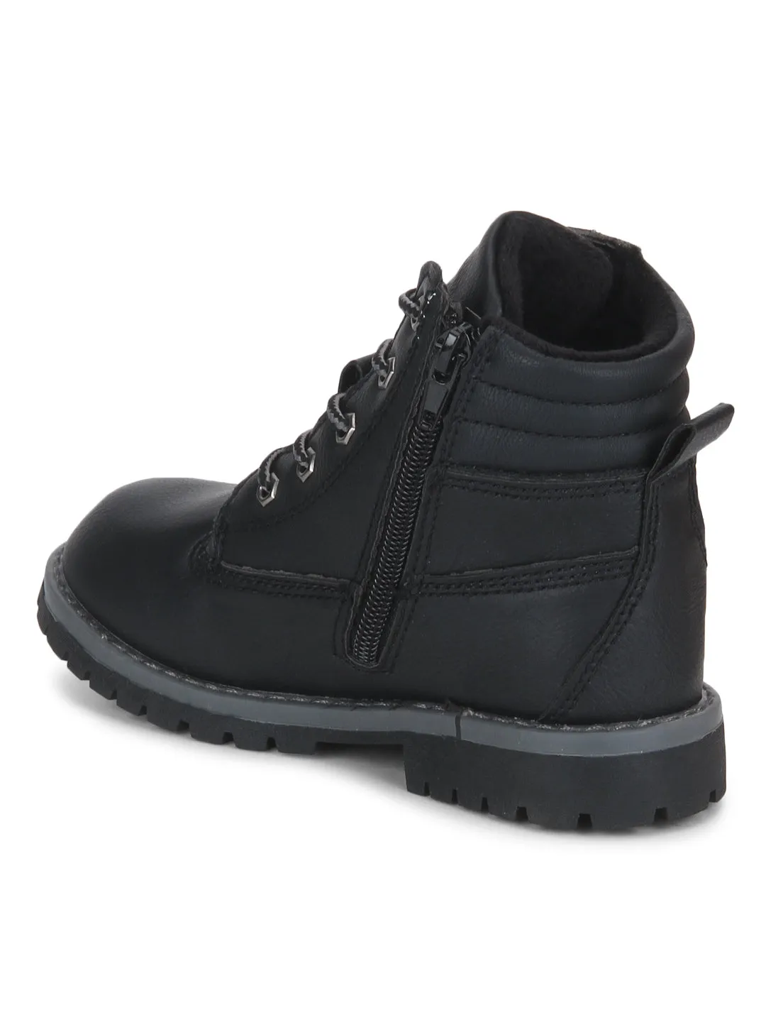 Black Cleated Bottom Biker Ankle Boots