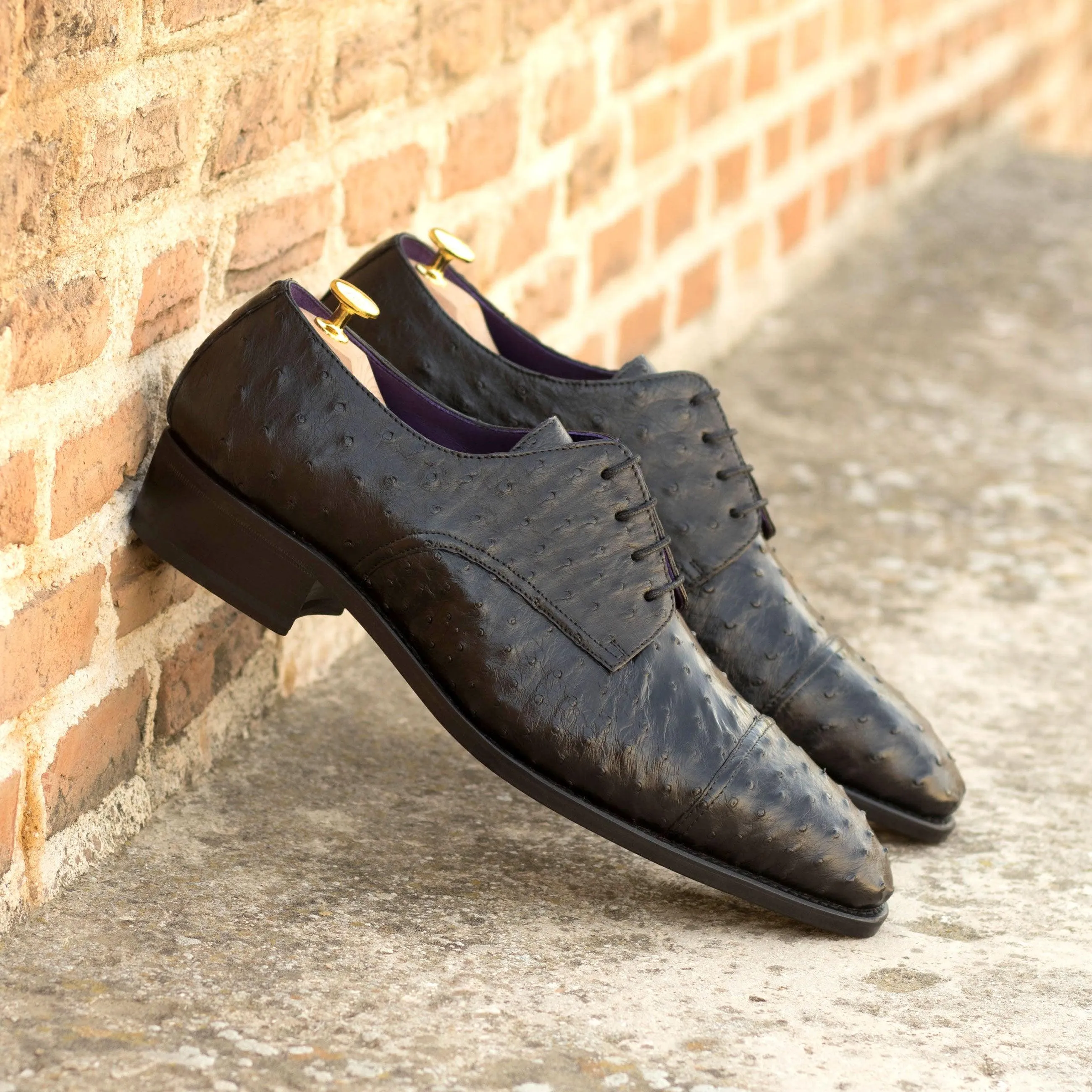 Black Ostrich Derby Shoes