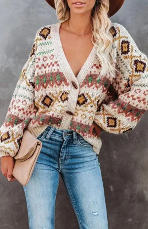 Bohemian Blossom | Women's V-Neck Knit Cardigan with Floral Elegance