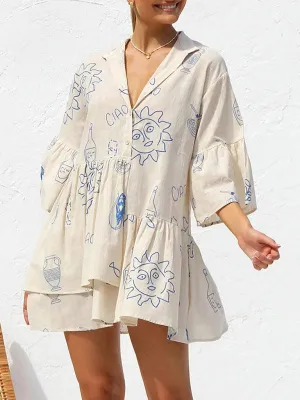 Bohemian-Inspired Midi Dress with Trumpet Sleeves