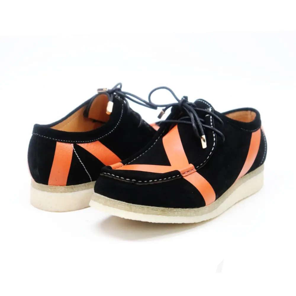 British Walkers Men's Wallabee Low Top Men's Black and Orange Striped Suede