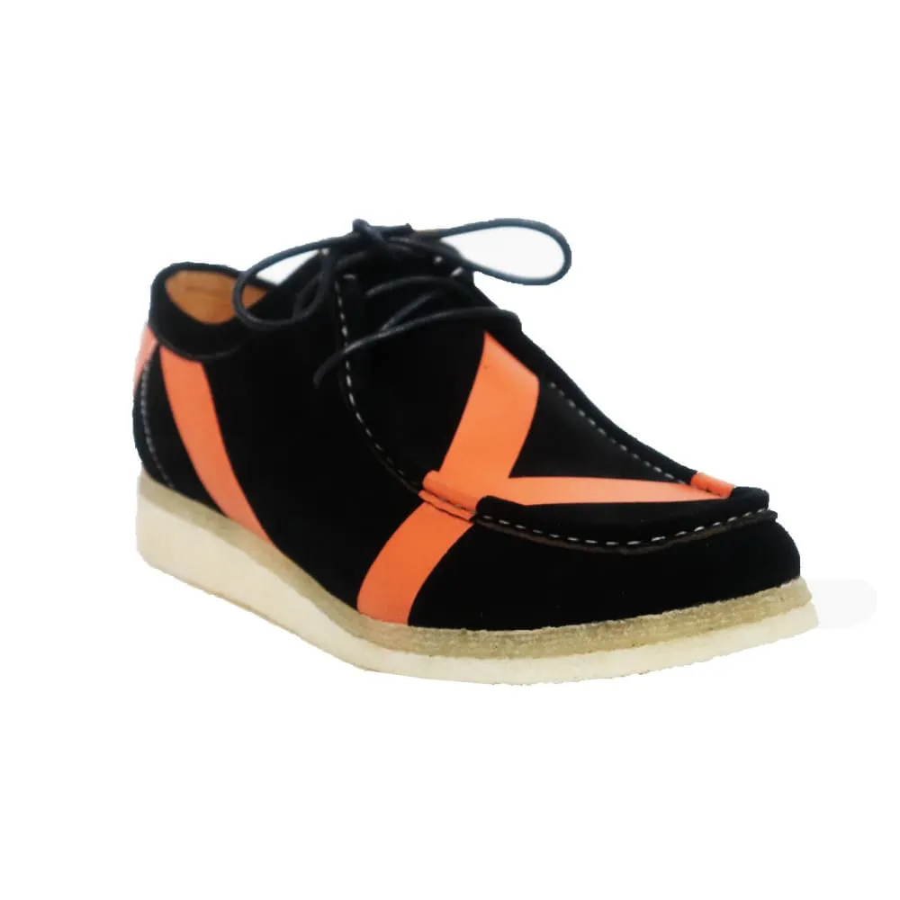 British Walkers Men's Wallabee Low Top Men's Black and Orange Striped Suede