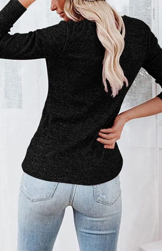 Chic Long Sleeve V-Neck Henley Blouse - Women's Casual Fashion Top