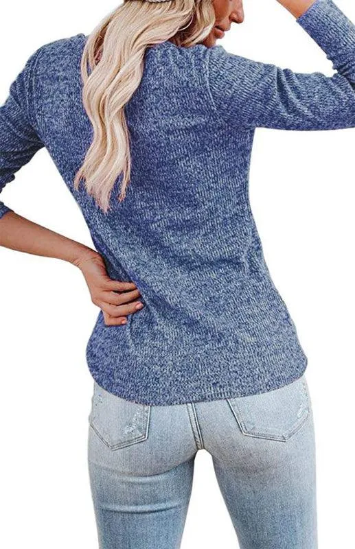 Chic Long Sleeve V-Neck Henley Blouse - Women's Casual Fashion Top