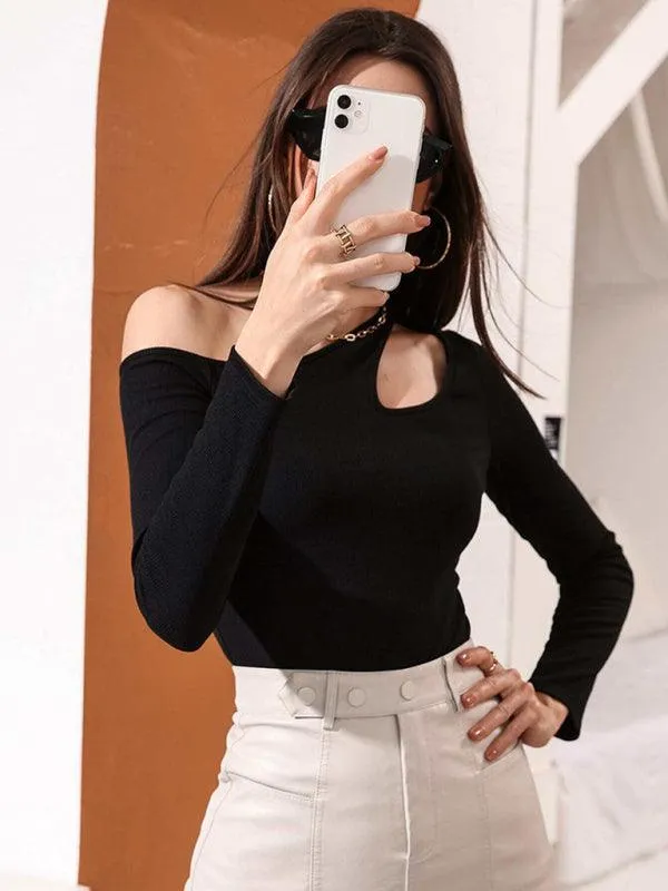 Chic Off-Shoulder Knit Top with Stylish Hollow Out Detail