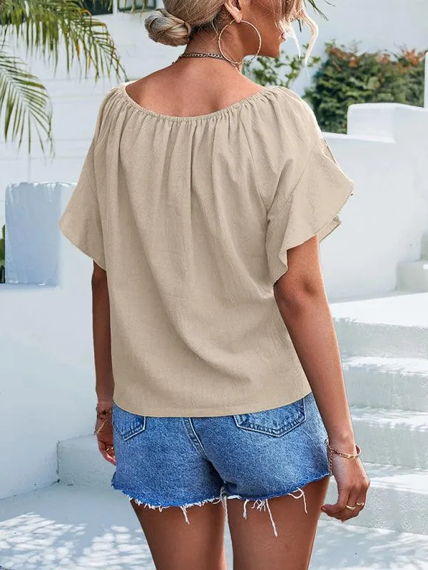 Chic Off-The-Shoulder Draped Sleeve Blouse with Tie Waist - Perfect for Spring-Summer