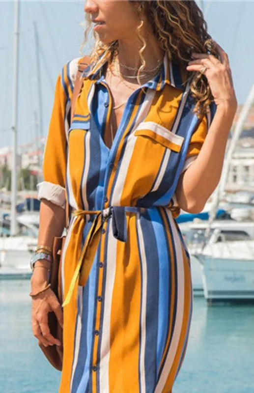 Chic Striped Chiffon Summer Dress - Trendy Women's Fashion