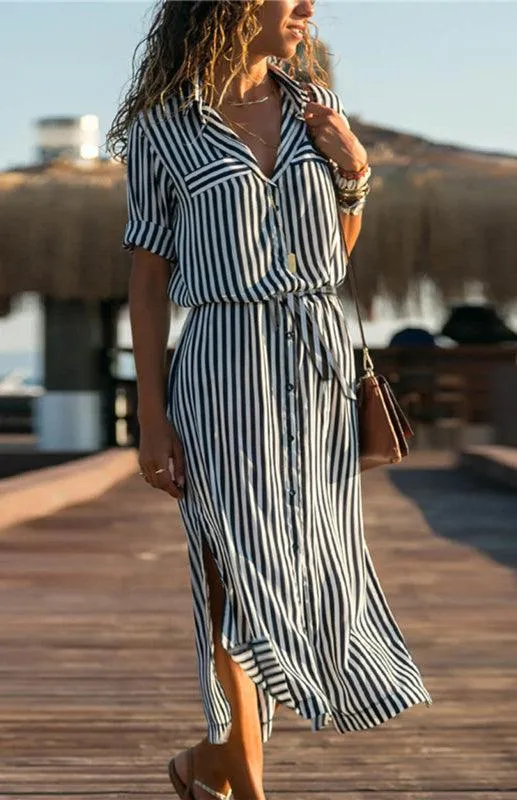 Chic Striped Chiffon Summer Dress - Trendy Women's Fashion