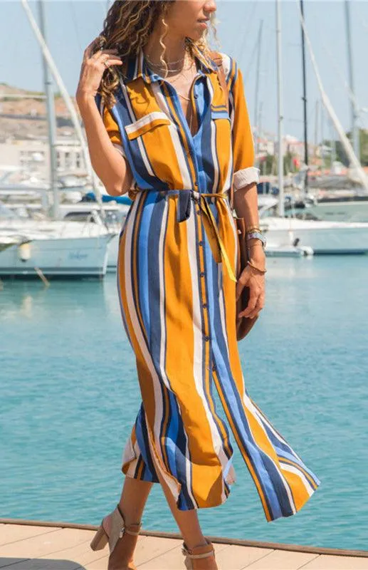 Chic Striped Chiffon Summer Dress - Trendy Women's Fashion