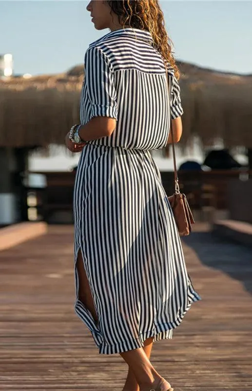 Chic Striped Chiffon Summer Dress - Trendy Women's Fashion