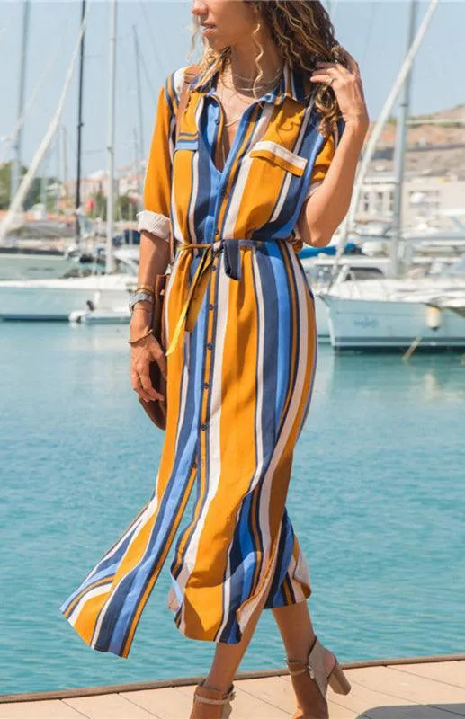 Chic Striped Chiffon Summer Dress - Trendy Women's Fashion