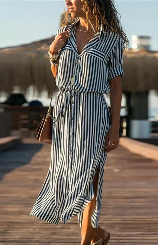 Chic Striped Chiffon Summer Dress - Trendy Women's Fashion