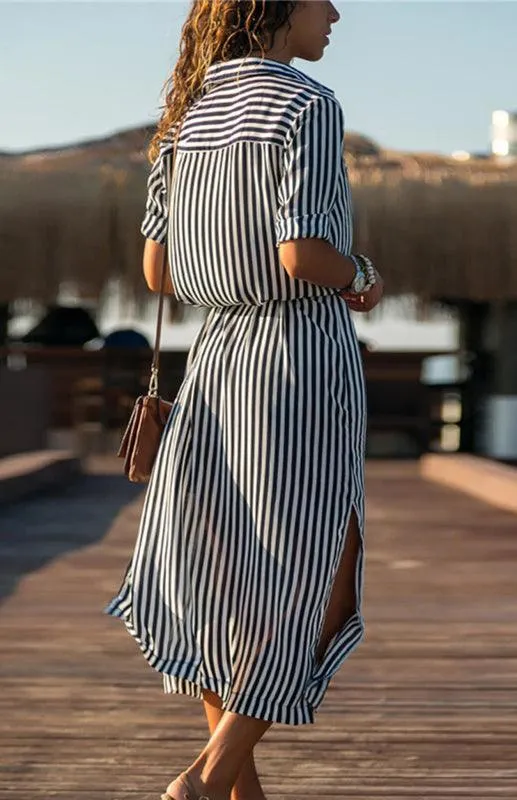 Chic Striped Chiffon Summer Dress - Trendy Women's Fashion