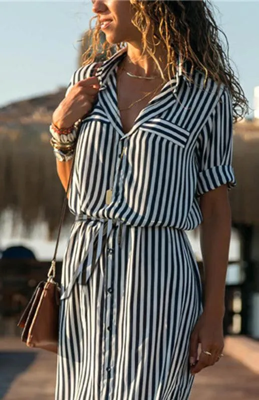 Chic Striped Chiffon Summer Dress - Trendy Women's Fashion