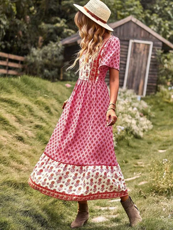 Chic Summer Bohemian Midi Dress with Square Neck