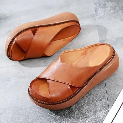 Criss cross platform slides slip on slide sandals