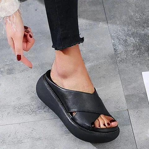 Criss cross platform slides slip on slide sandals