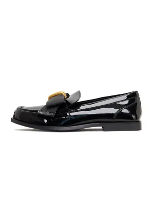 Elegant Loafers with Gold Bow Dorothy - Patent Black