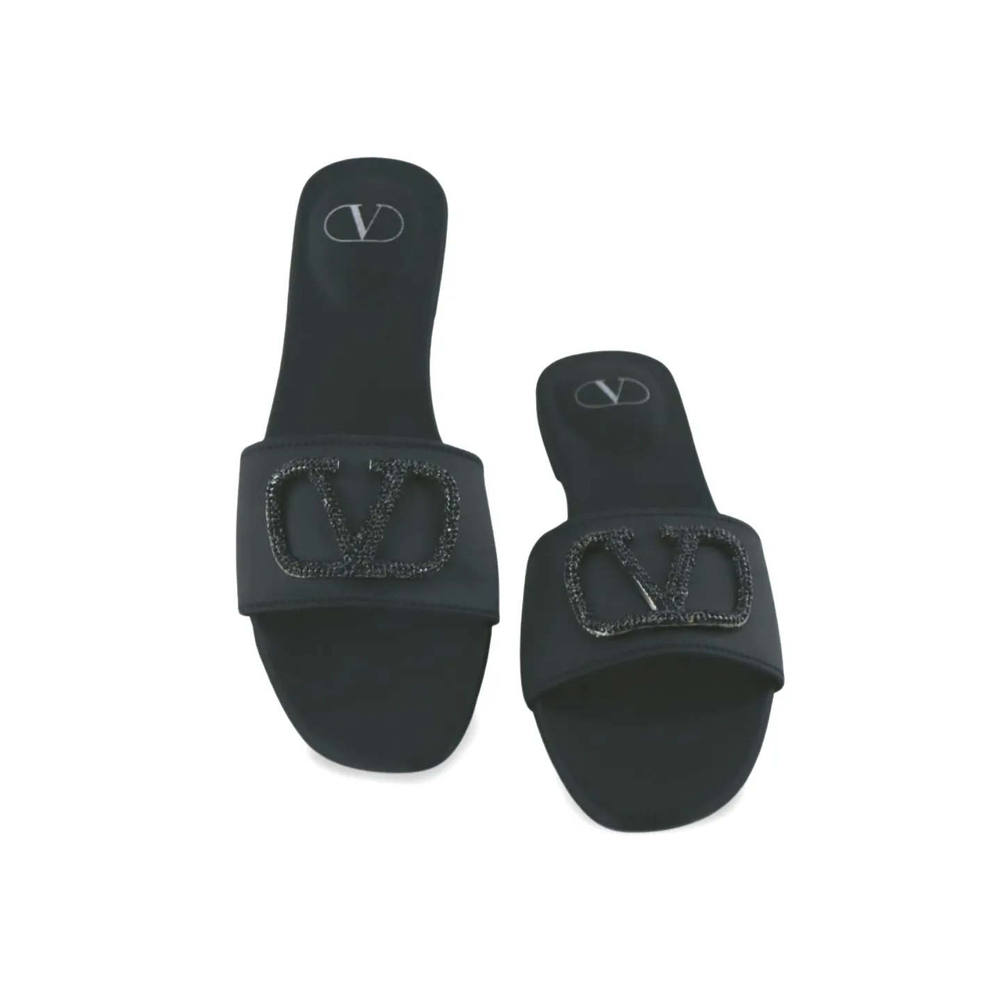 Elegant Satin Slides with V Logo Crystal Embellishment -1012