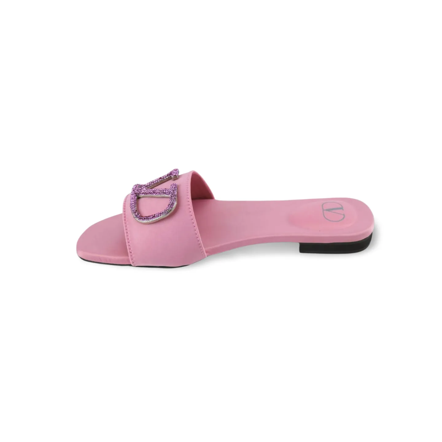 Elegant Satin Slides with V Logo Crystal Embellishment -1012