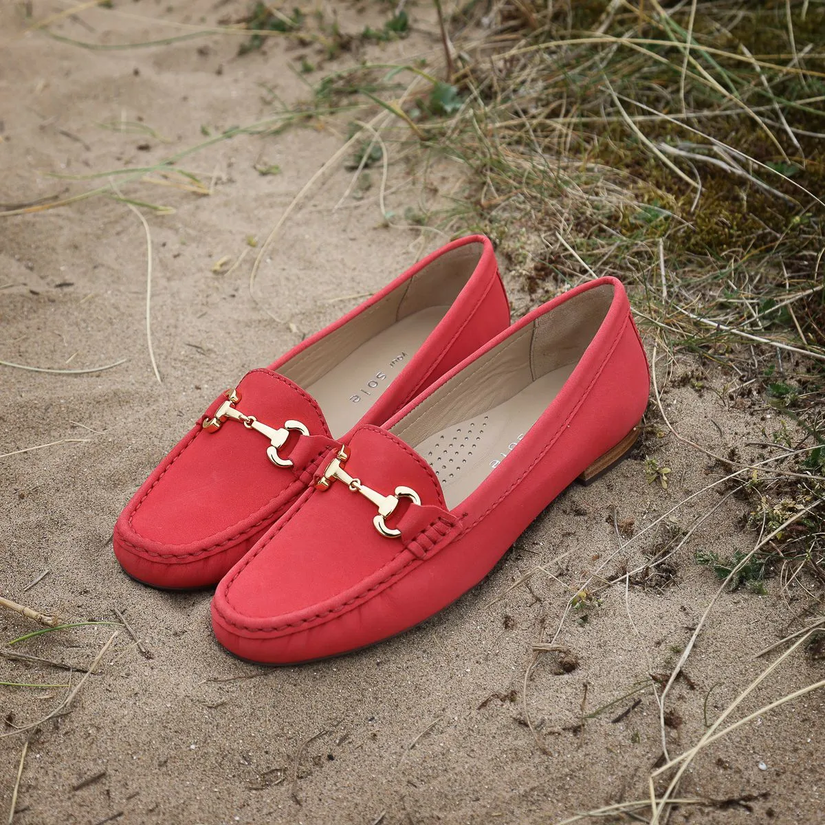 Elevate Your Sole 25836 Sunflower Ladies Red Nubuck Leather Loafers