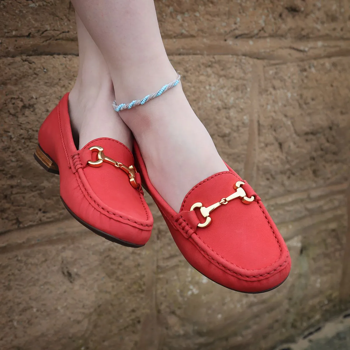 Elevate Your Sole 25836 Sunflower Ladies Red Nubuck Leather Loafers