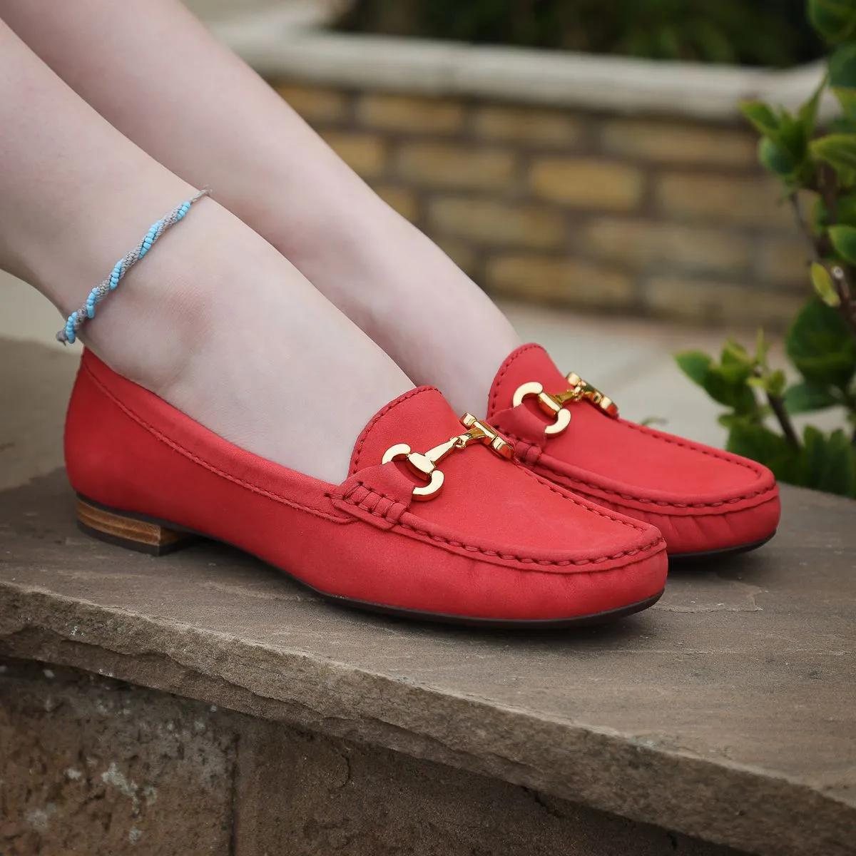 Elevate Your Sole 25836 Sunflower Ladies Red Nubuck Leather Loafers