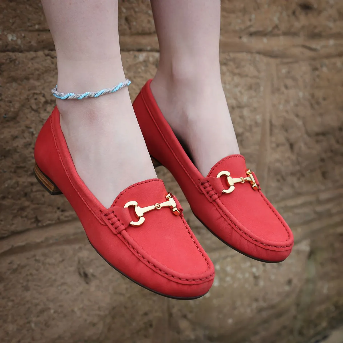 Elevate Your Sole 25836 Sunflower Ladies Red Nubuck Leather Loafers