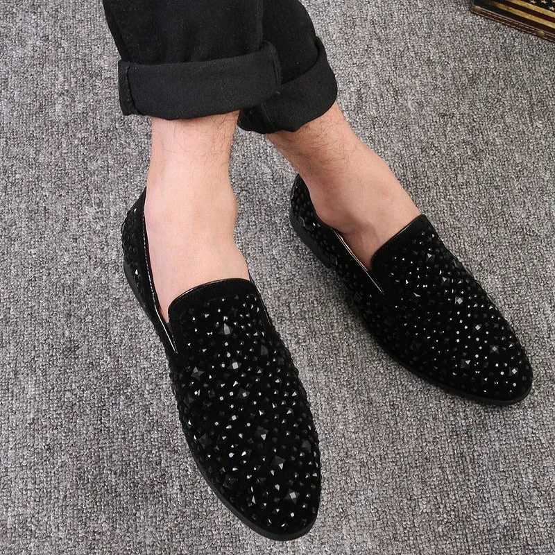 Fashionable Black Rhinestone Casual,Wedding,Party Wear Moccasins Loafer Shoes-JonasParamount