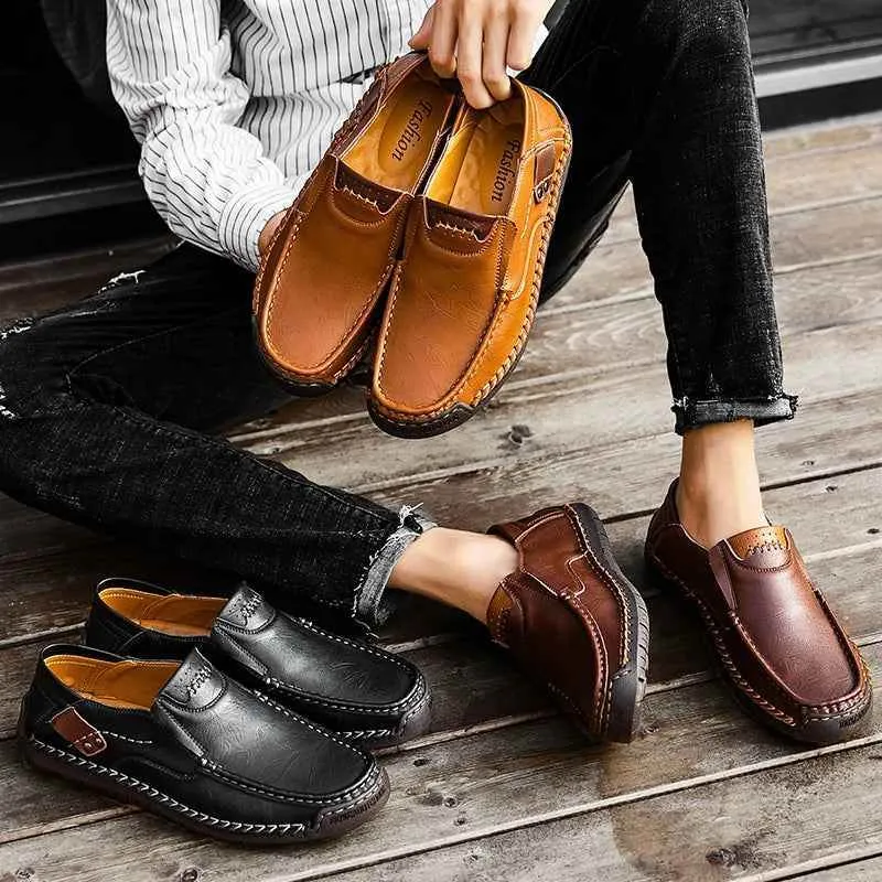 Flats Comfortable Leather Brown Men's Casual Shoes