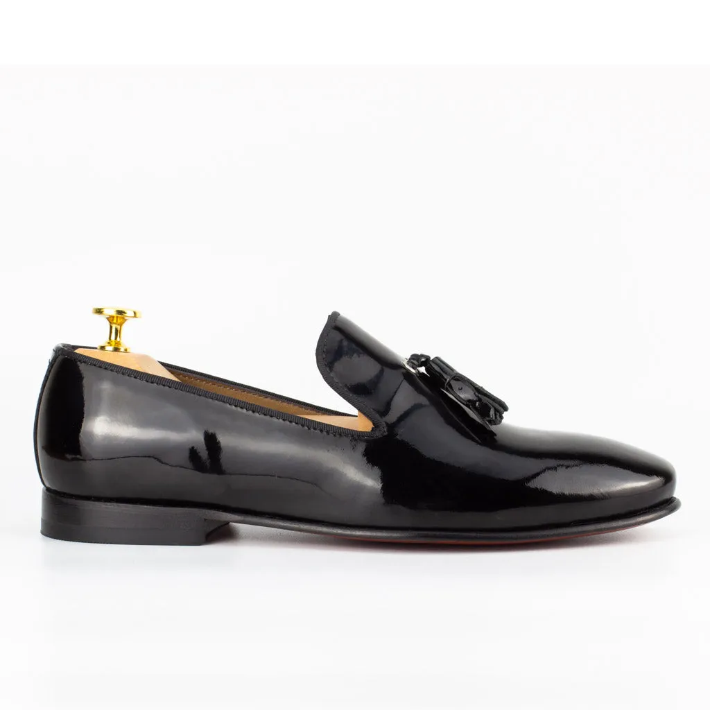 Flecos Black Men's Leather Tassel Loafer