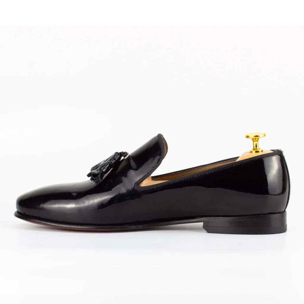 Flecos Black Men's Leather Tassel Loafer