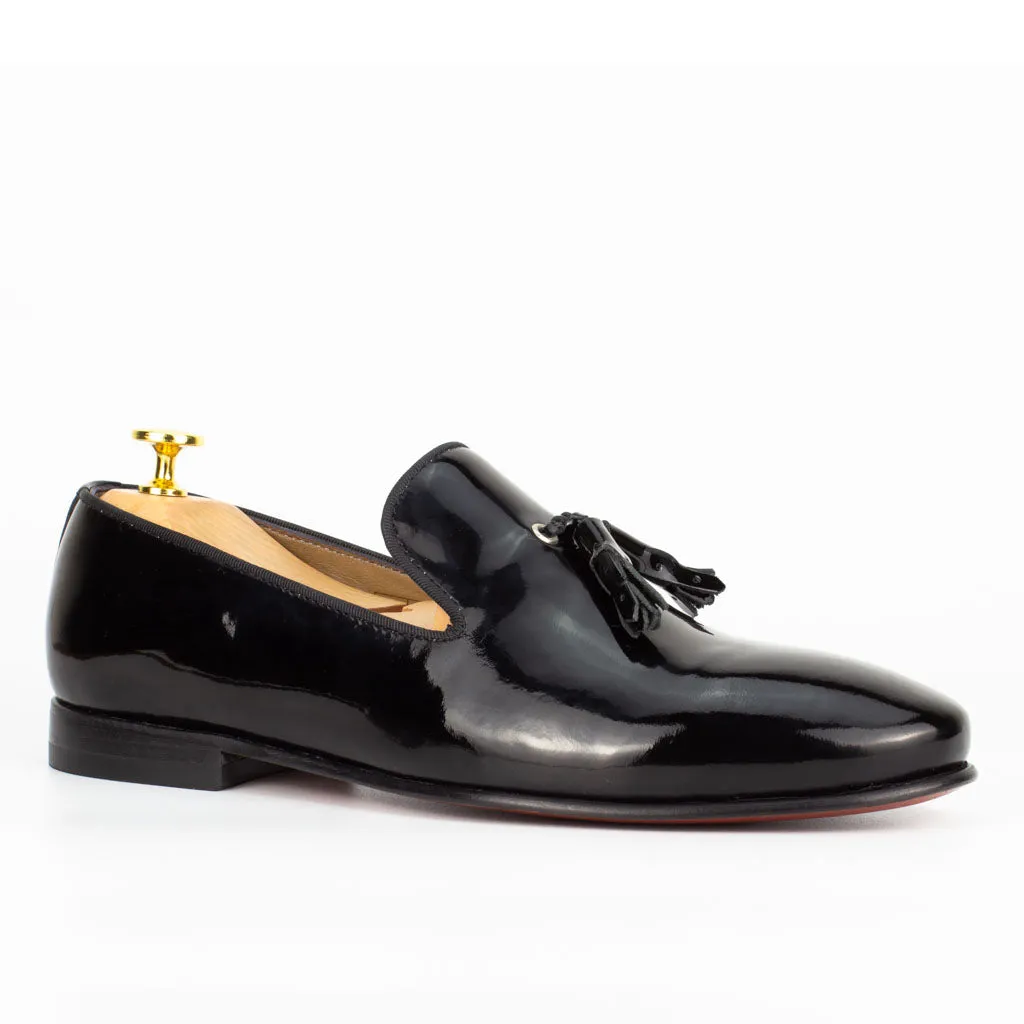 Flecos Black Men's Leather Tassel Loafer