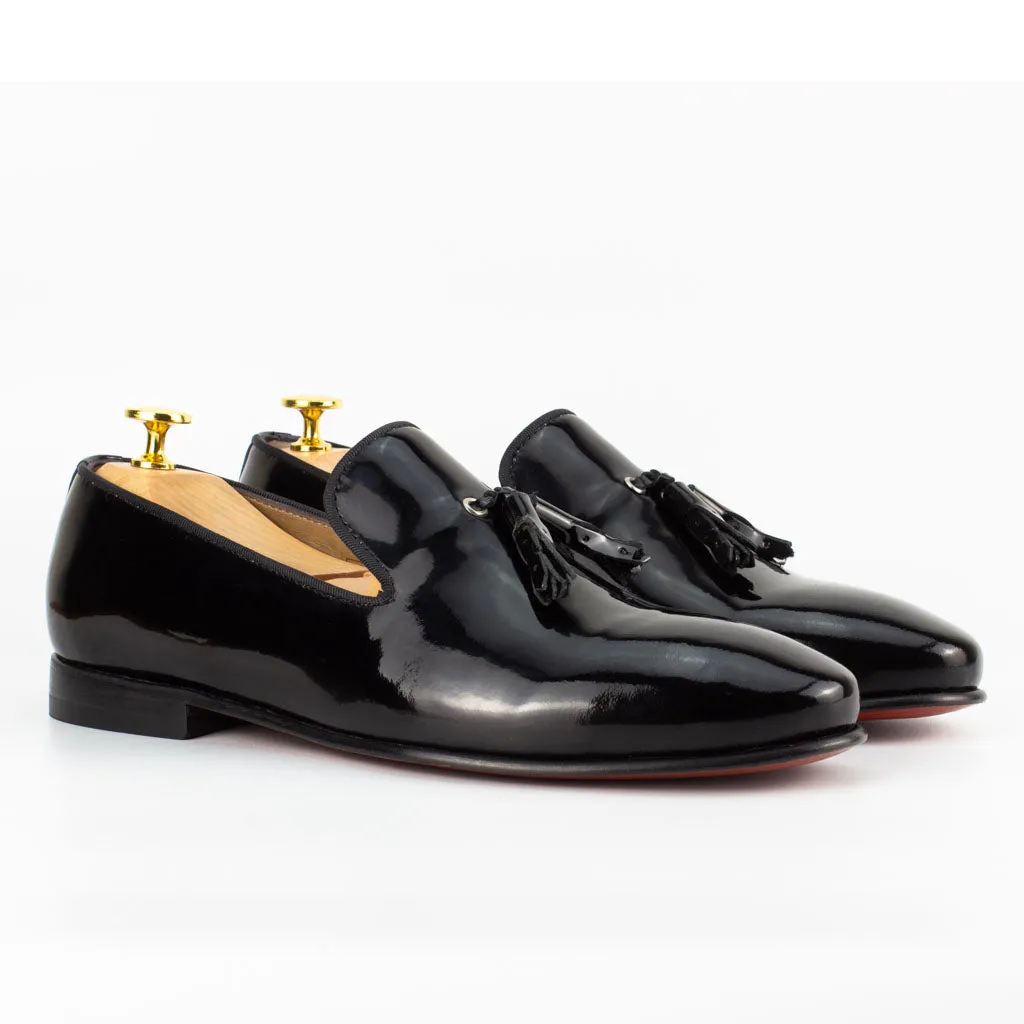 Flecos Black Men's Leather Tassel Loafer