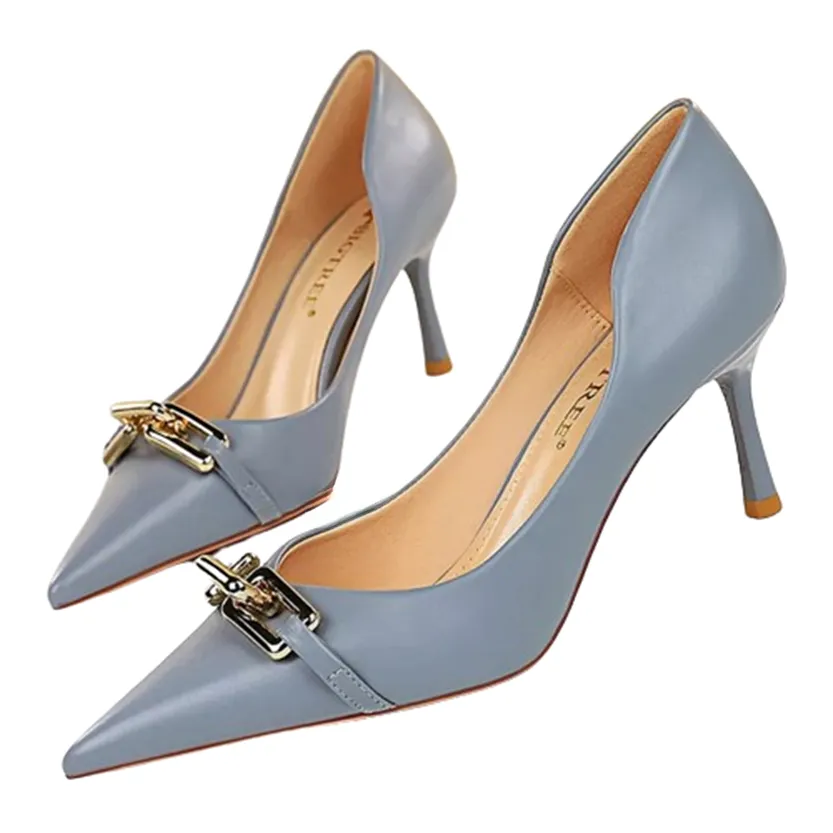 Funki Buys | Shoes | Women's Pointed Toe Metal Buckle Pumps