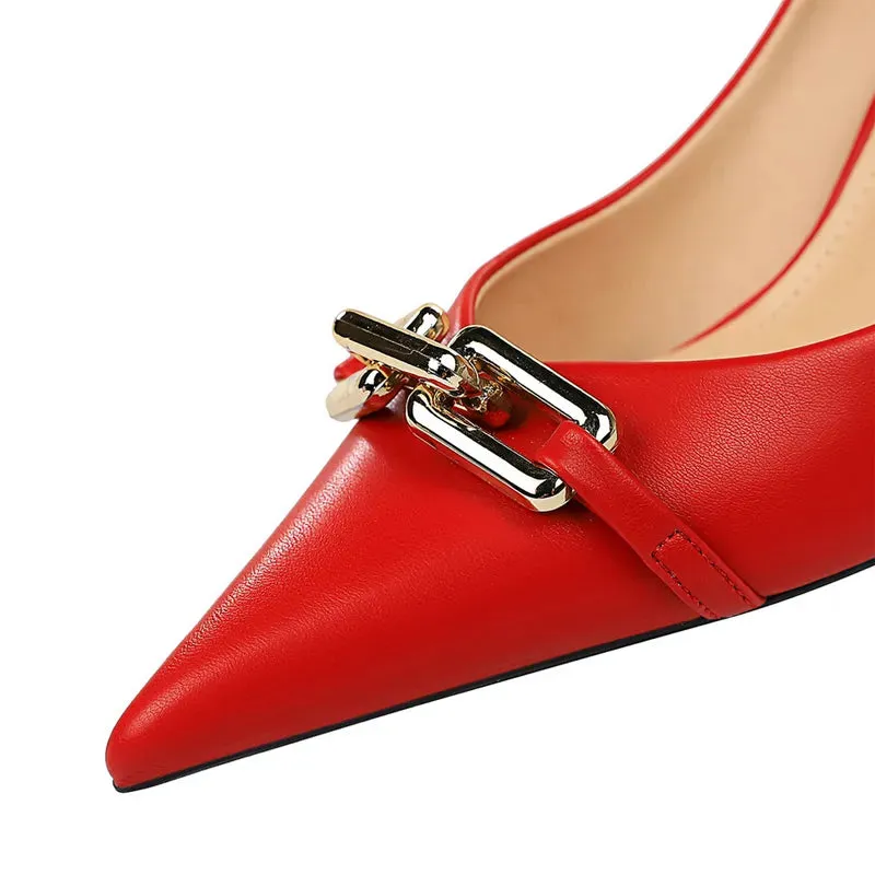 Funki Buys | Shoes | Women's Pointed Toe Metal Buckle Pumps