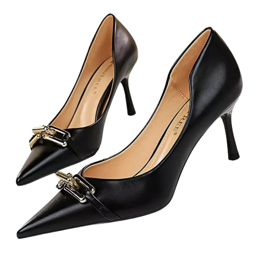 Funki Buys | Shoes | Women's Pointed Toe Metal Buckle Pumps