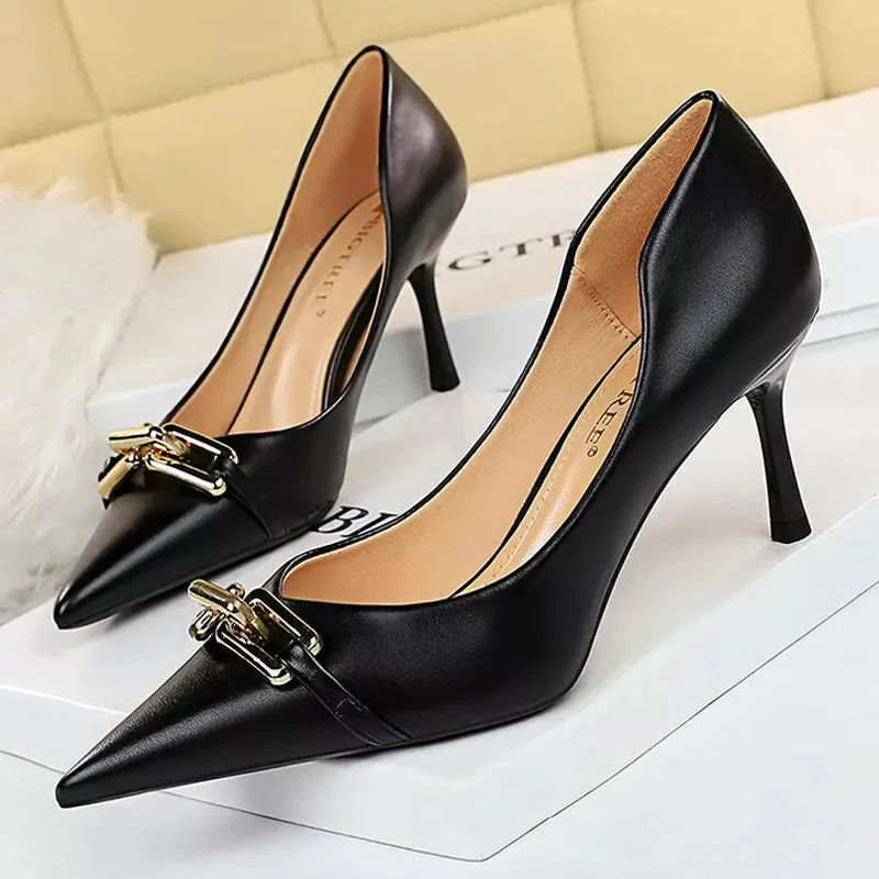 Funki Buys | Shoes | Women's Pointed Toe Metal Buckle Pumps