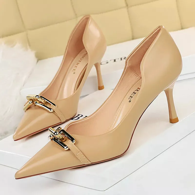 Funki Buys | Shoes | Women's Pointed Toe Metal Buckle Pumps