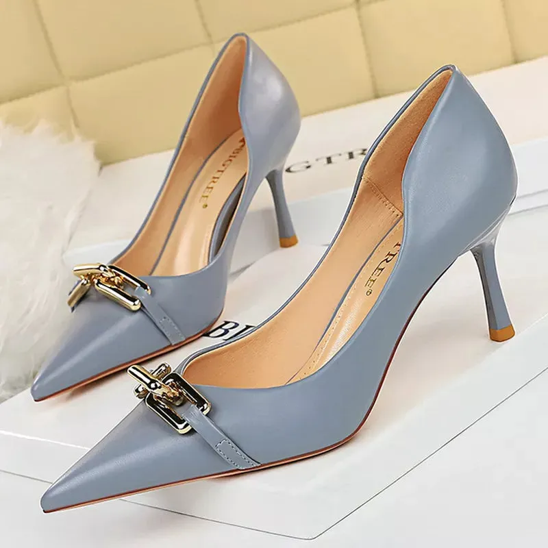 Funki Buys | Shoes | Women's Pointed Toe Metal Buckle Pumps