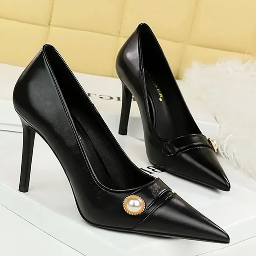 Funki Buys | Shoes | Women's Retro Pearl Button Dress Pumps